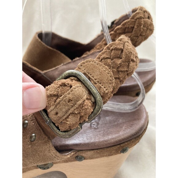 UGG Dafni Suede Clog Braided Strap Shearling Wood Heel 10 - Picture 7 of 14
